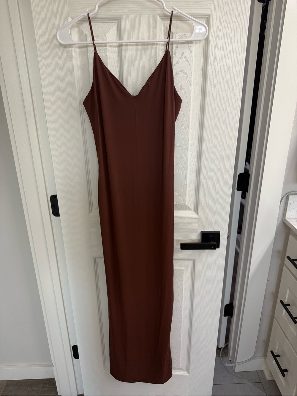 SHEIN Brown V-Neck Spaghetti Strap Maxi Dress